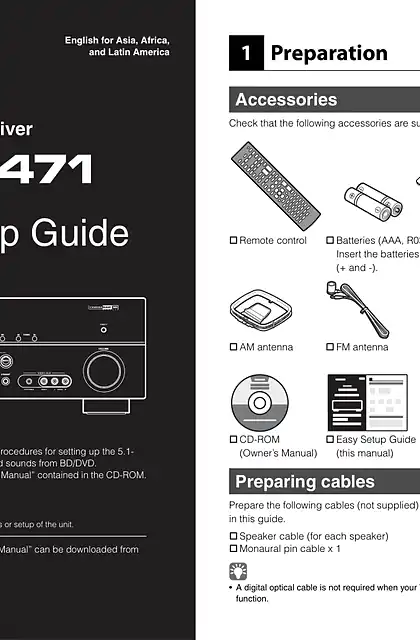 yamaha雅马哈RX-V471 Easy Setup Guide for Asia, Africa and Latin America